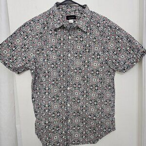 Structure Flower Pattern Men's Short Sleeve Slim Fit Summer Shirt Size Large